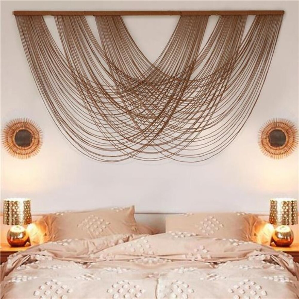 Large Macrame Wall Hanging Brown Die-Dyed 59.00" W x 31.00" L Boho Wall Decor